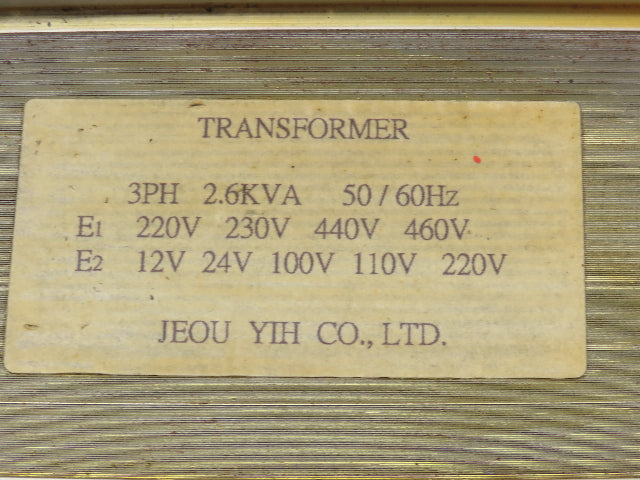 Jeou Yih Stepdown Transformer 2.6kVA 3Ph 220/230/440/460V - 12/24/100/110/220V