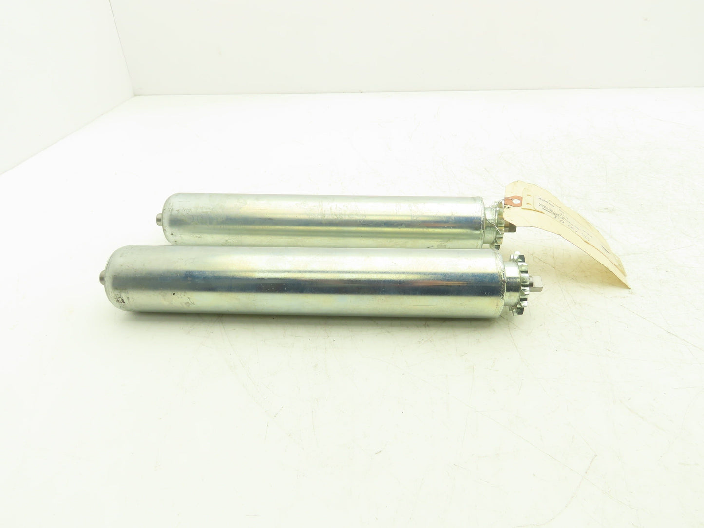 Rulmeca Sprocket Drive Steel Conveyor Roller 50mm Dia 300mm BF Lot of 2