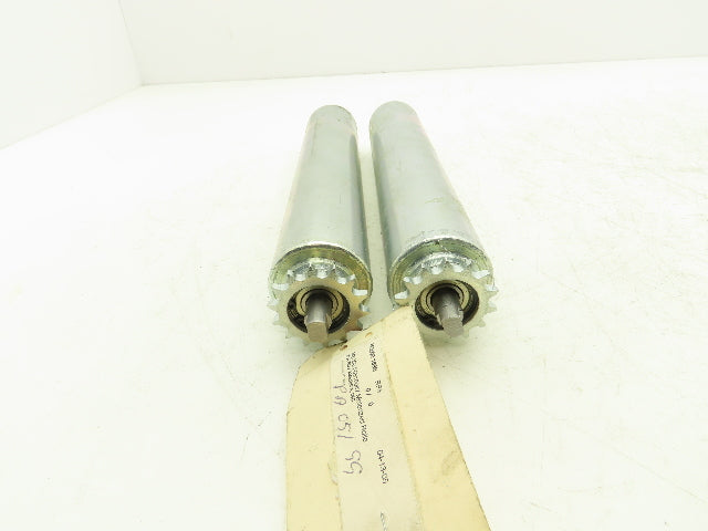 Rulmeca Sprocket Drive Steel Conveyor Roller 50mm Dia 300mm BF Lot of 2