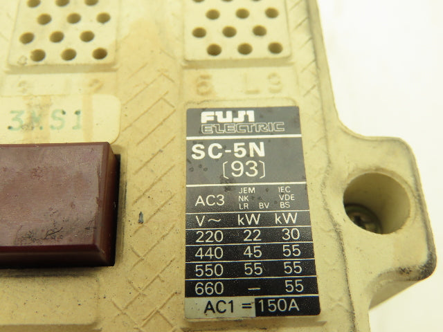 Fuji Electric SC-5N Motor Starter Contactor 55kW 660V 3Ph 105A Coil 220V AC/DC