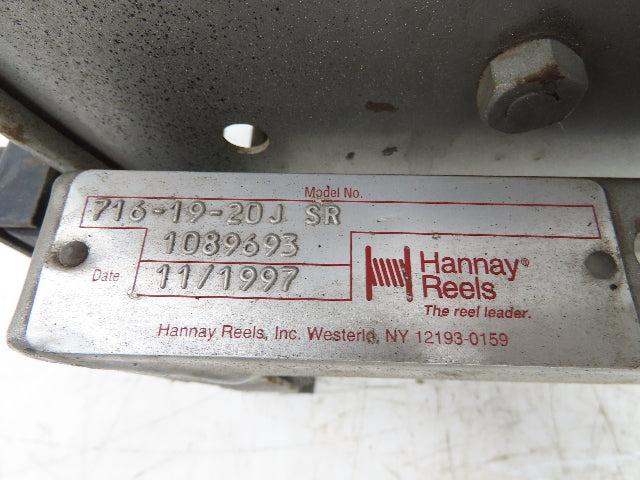 Hannay Reels 716-19-20J SR Retractable Industrial Air Hose Reel 1/2" X 37'
