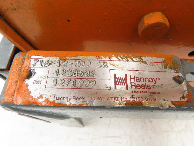 Hannay Reels 716-19-20J SR Retractable Industrial Air Hose Reel 1/2" X 37'