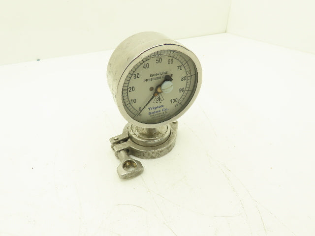 Chicago Stainless 3S-D-2U-GF-BT-SS Sani-Flow Pressure Gauge 0-100psi 2-1/4"