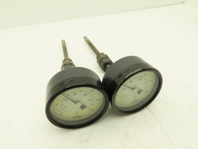Jumo 8222-02-10 Thermometer 4" Dial 0-60°C 1"-14 Thread 7.5" Stem Lot of 2