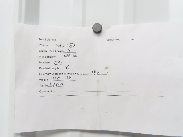 Ingersoll Zimmerman BW020120 Pneumatic Air Balancer 6' Travel 400Lb Swivel Mount