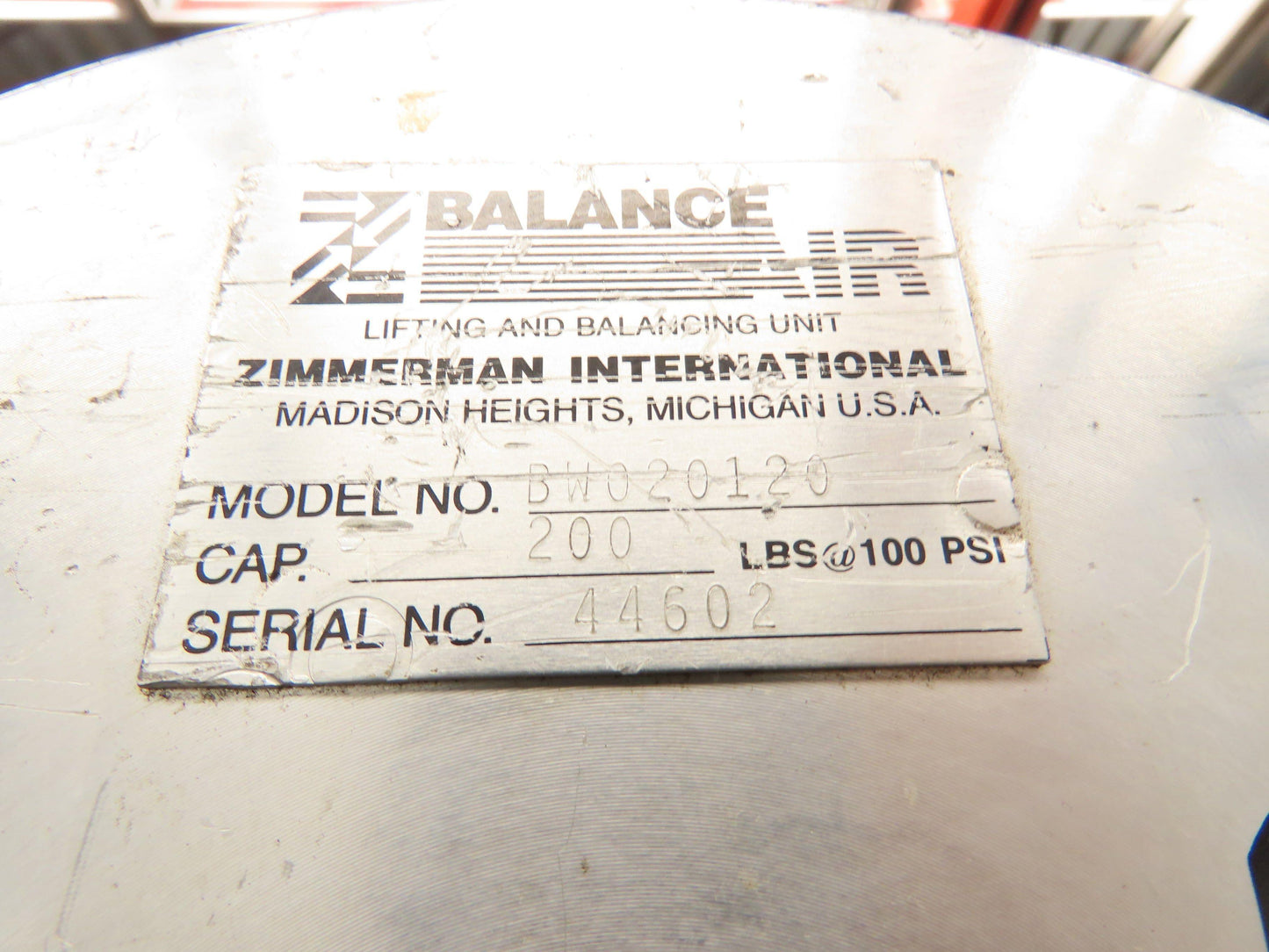 Ingersoll Zimmerman BW020120 Pneumatic Air Balancer 6' Travel 400Lb w/Load Block