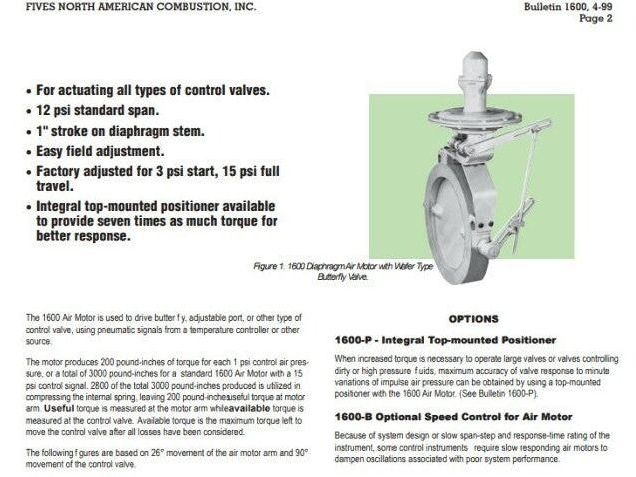 North American Mfg 1600-65 Pneumatic Air Motor Butterfly Valve Actuator