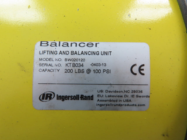 Ingersoll Zimmerman BW020120 Pneumatic Air Balancer 6' Travel 400Lb Swivel Mount