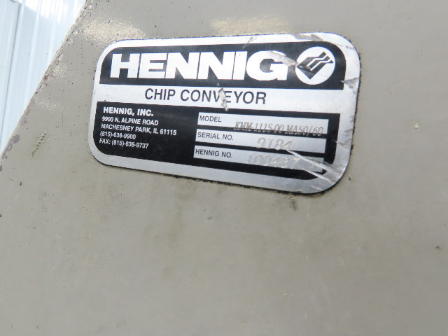 Hennig CNC Chip Conveyor 16"x 67" Infeed 31-35" Discharge 230/460V 3PH