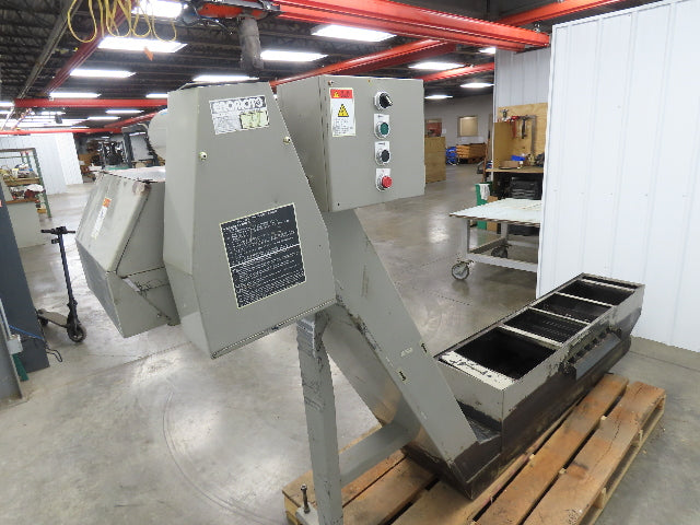 Enomoto CNC Chip Conveyor 16"x 67" Infeed 46-50" Discharge 220V 3PH