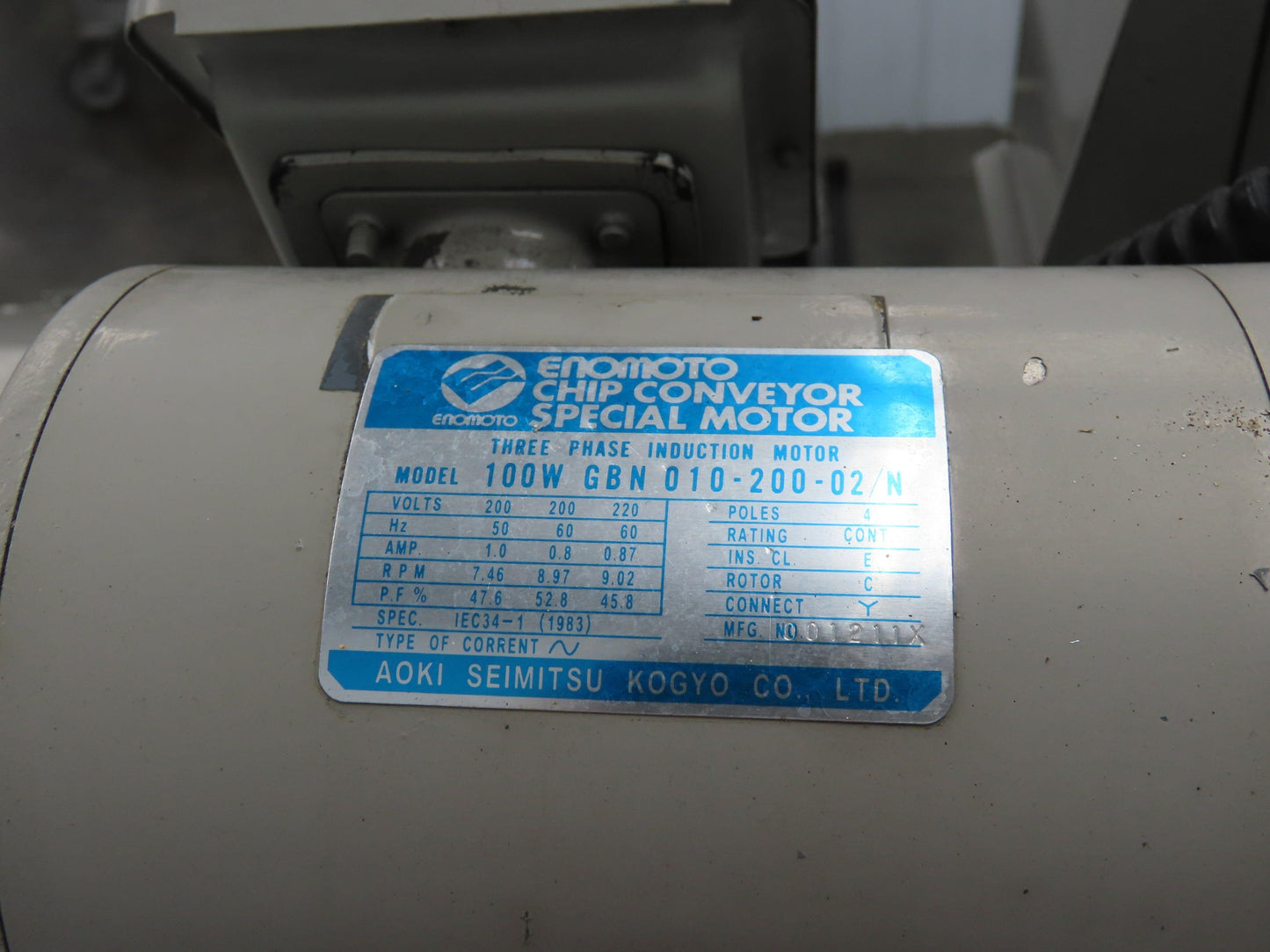 Enomoto CNC Chip Conveyor 16"x 67" Infeed 46-50" Discharge 220V 3PH