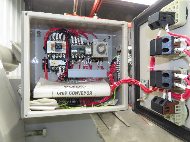 Enomoto CNC Chip Conveyor 16"x 67" Infeed 47-51" Discharge 220V 3PH