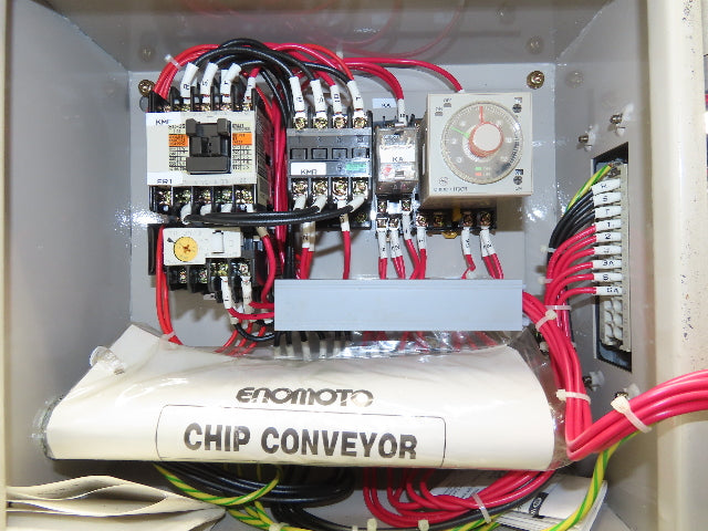 Enomoto CNC Chip Conveyor 16"x 67" Infeed 47-51" Discharge 220V 3PH