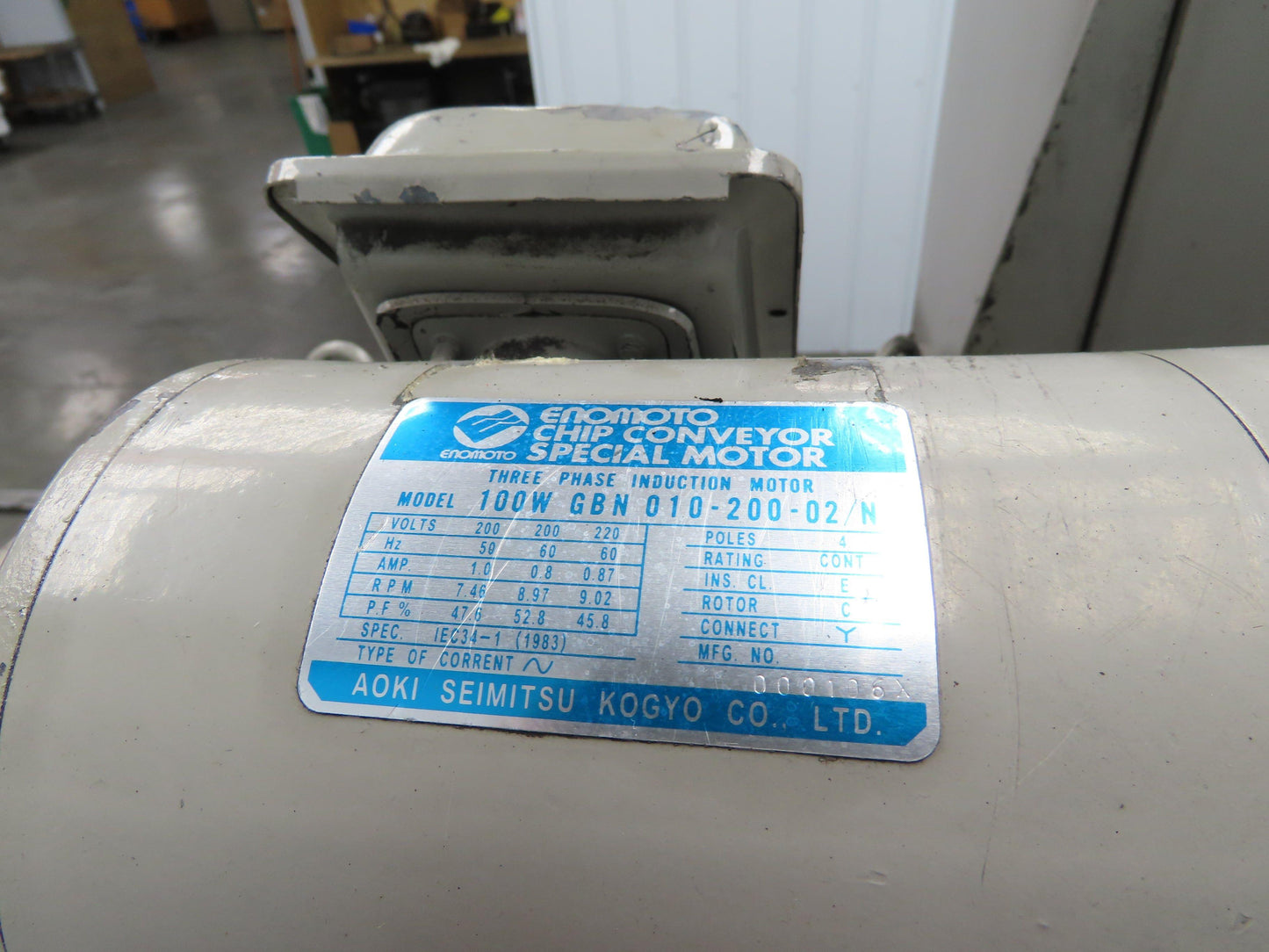 Enomoto CNC Chip Conveyor 16"x 67" Infeed 47-51" Discharge 220V 3PH