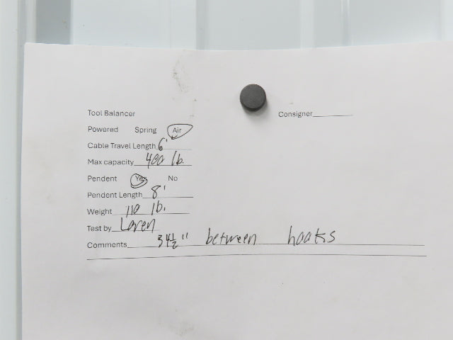 Ingersoll Zimmerman Z040-060 Pneumatic Air Balancer 6' Travel 400Lb Swivel Mount