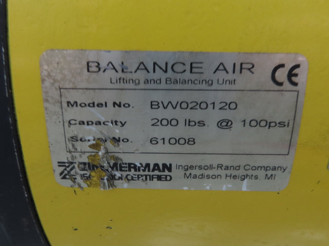 Ingersoll Zimmerman BW020120 Pneumatic Air Balancer 6' Travel 400Lb Swivel Mount