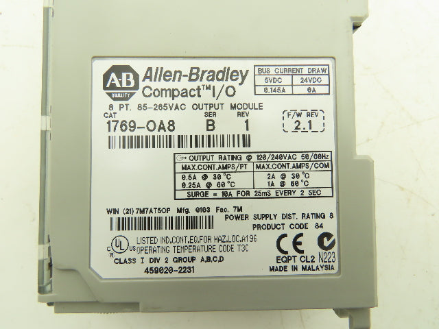 Allen Bradley 1769-OA8 Compact Logix I/O Output Module 8Pt 115/230VAC Ser B