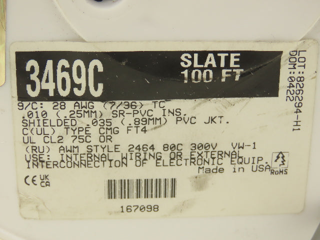 Alpha Wire 3469C Wire Spool 28AWG 9 Conductor 50' Communication & Control Cable