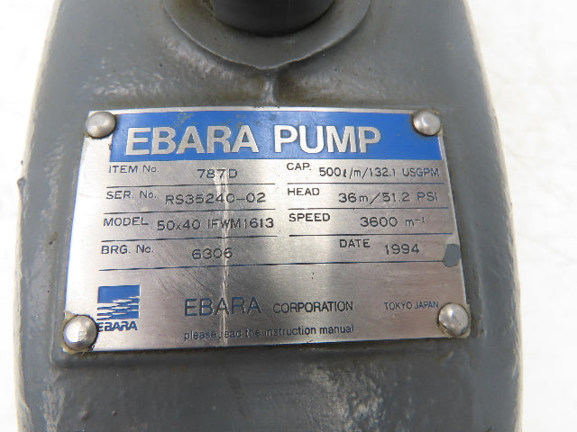 Ebara IFWM1613 Centrifugal Pump 50x40mm Flanged 132gpm *Broken Case Mount*