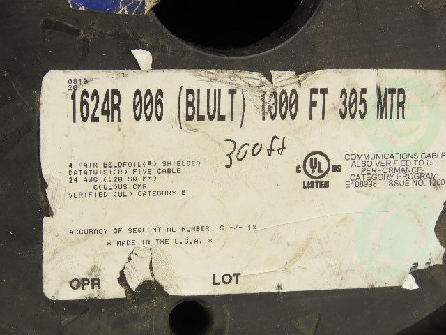 Belden 1624R 006 Wire Spool 24AWG 8 Strand 300' Blue Shielded Cable