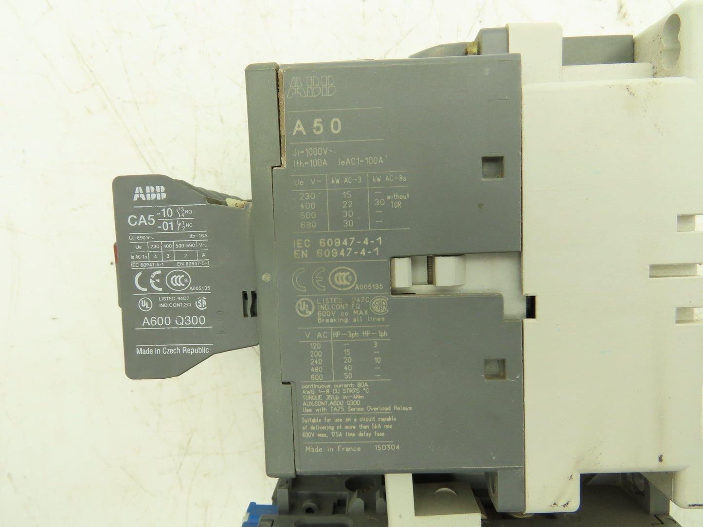 ABB A50-100 Contactor 3-Pole 100A 600VAC 115V Coil w/Overload TA75