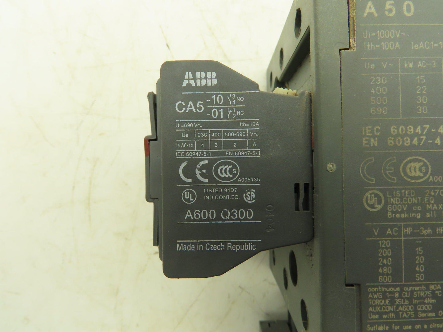 ABB A50-100 Contactor 3-Pole 100A 600VAC 115V Coil w/Overload TA75
