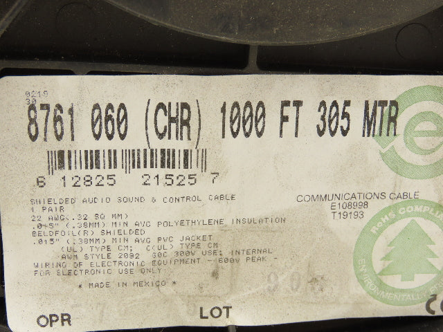 Belden 8761 060 Wire Spool 22AWG 225' 1 Pair Twisted Gray Cable 300V