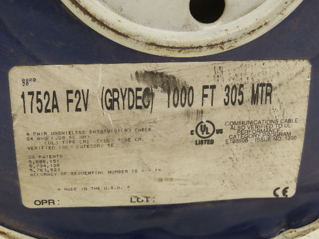Belden 1752A F2V Wire Spool 24AWG 750' 8 Conductor Gray Cable 300V