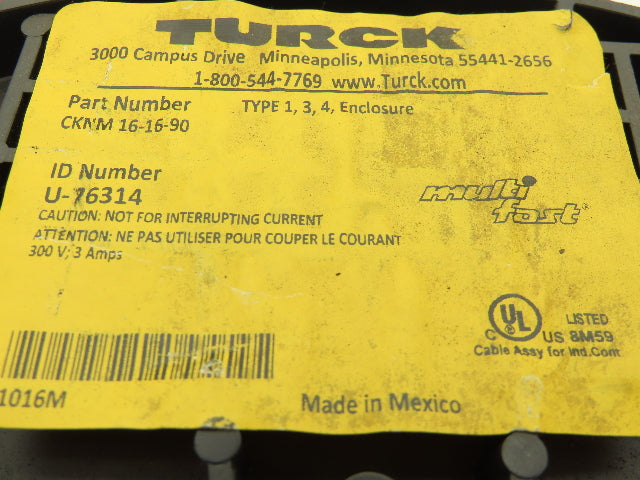 Turck CKNM 16-16-90 Actuator Sensor Cord 22AWG 16 Wire 180'