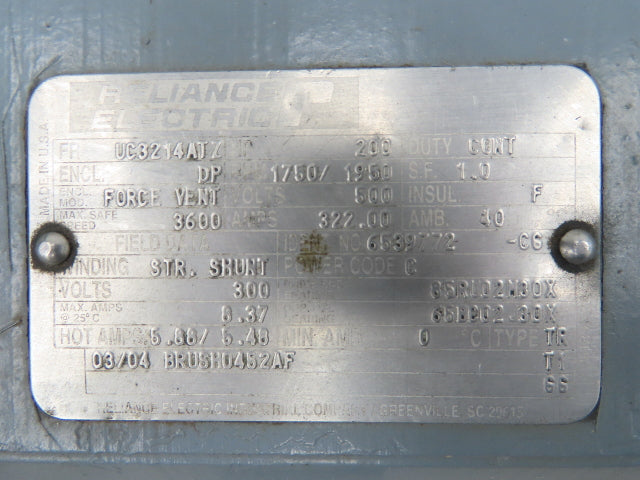 Baldor Reliance UC3214ATZ DC Electric Motor 200Hp 500V 322A 1750/1950RPM DP