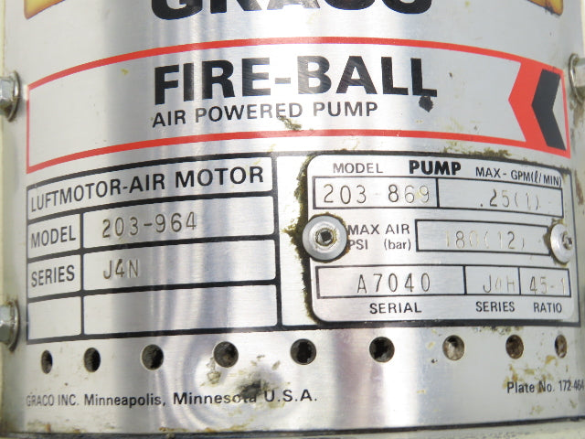 Graco 203869 Fire-Ball Pneumatic 45:1 Grease Pump 120Lb Drum 26" Tube J4N
