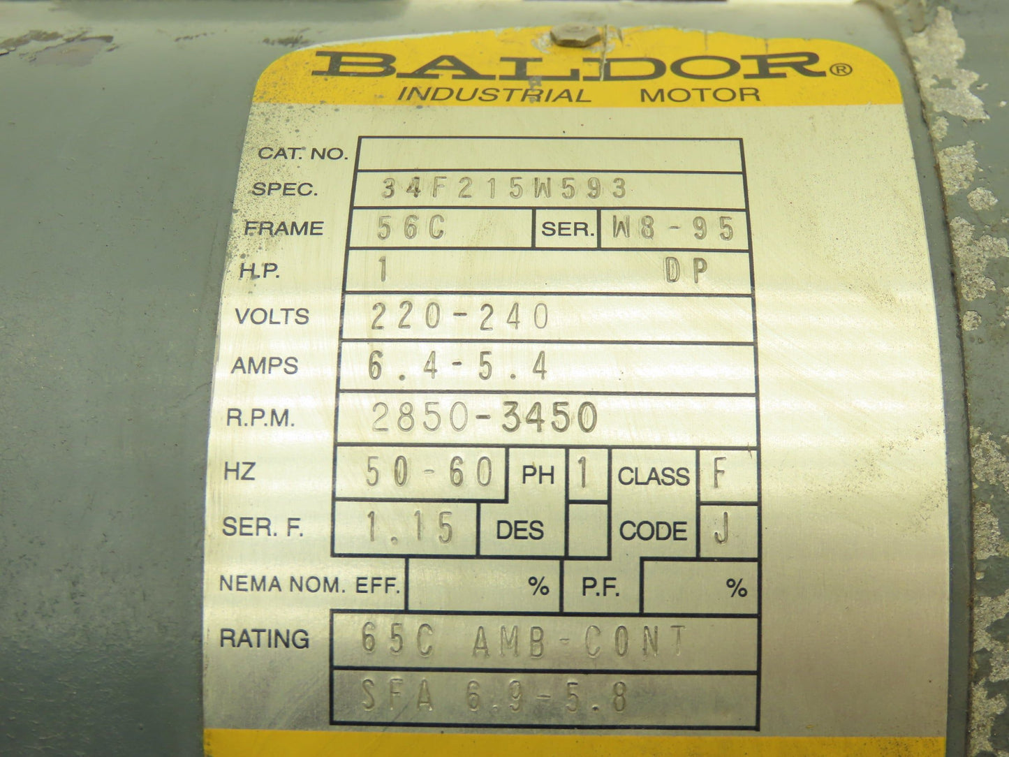 Baldor 34F215W593 Single Phase AC Motor 1Hp 3450 RPM 220-240V 1PH 56C