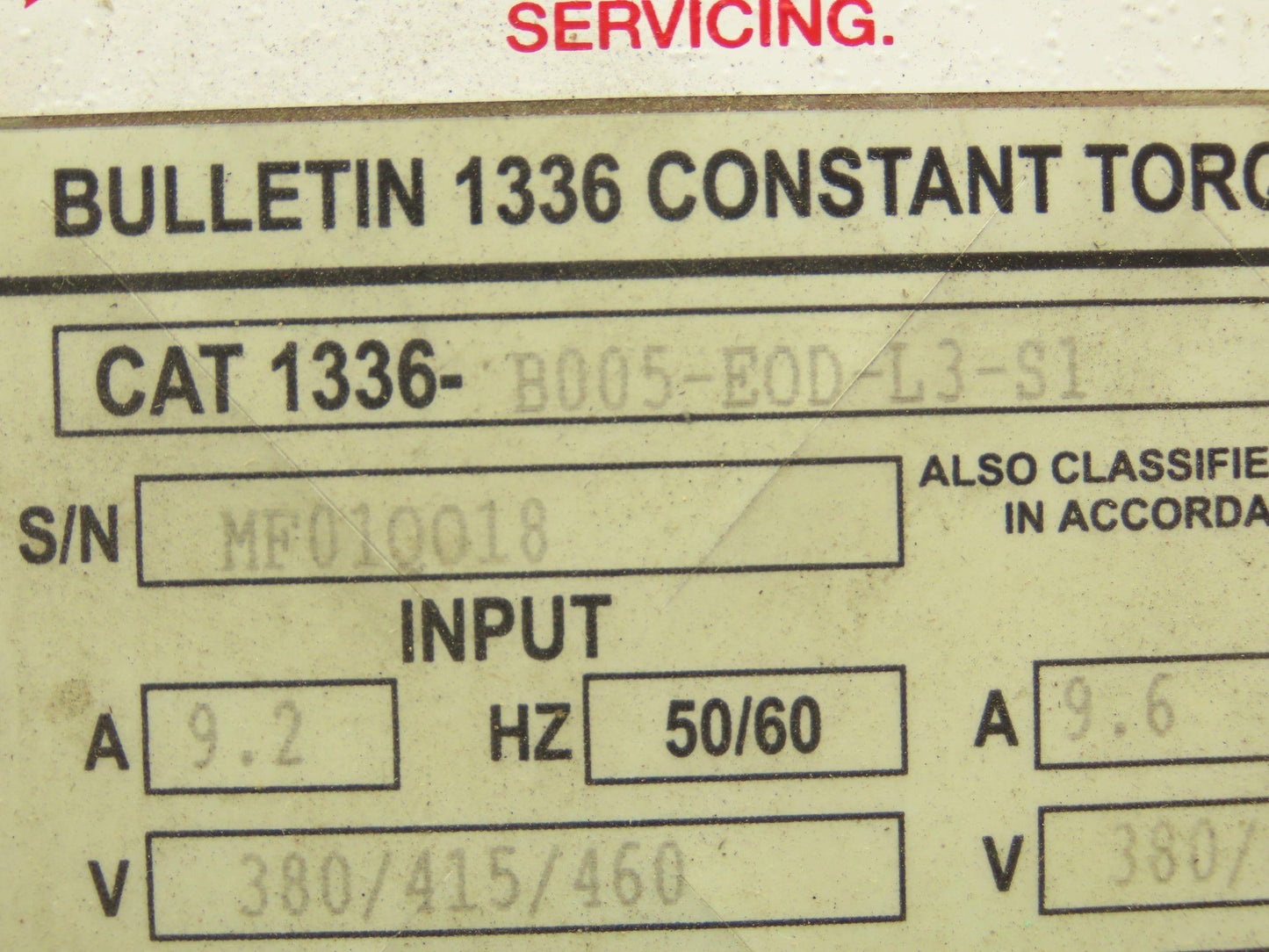 Allen Bradley 1336-B005-EOD-L3-S1 Variable Frequency AC Drive 5Hp 460V 3PH VFD