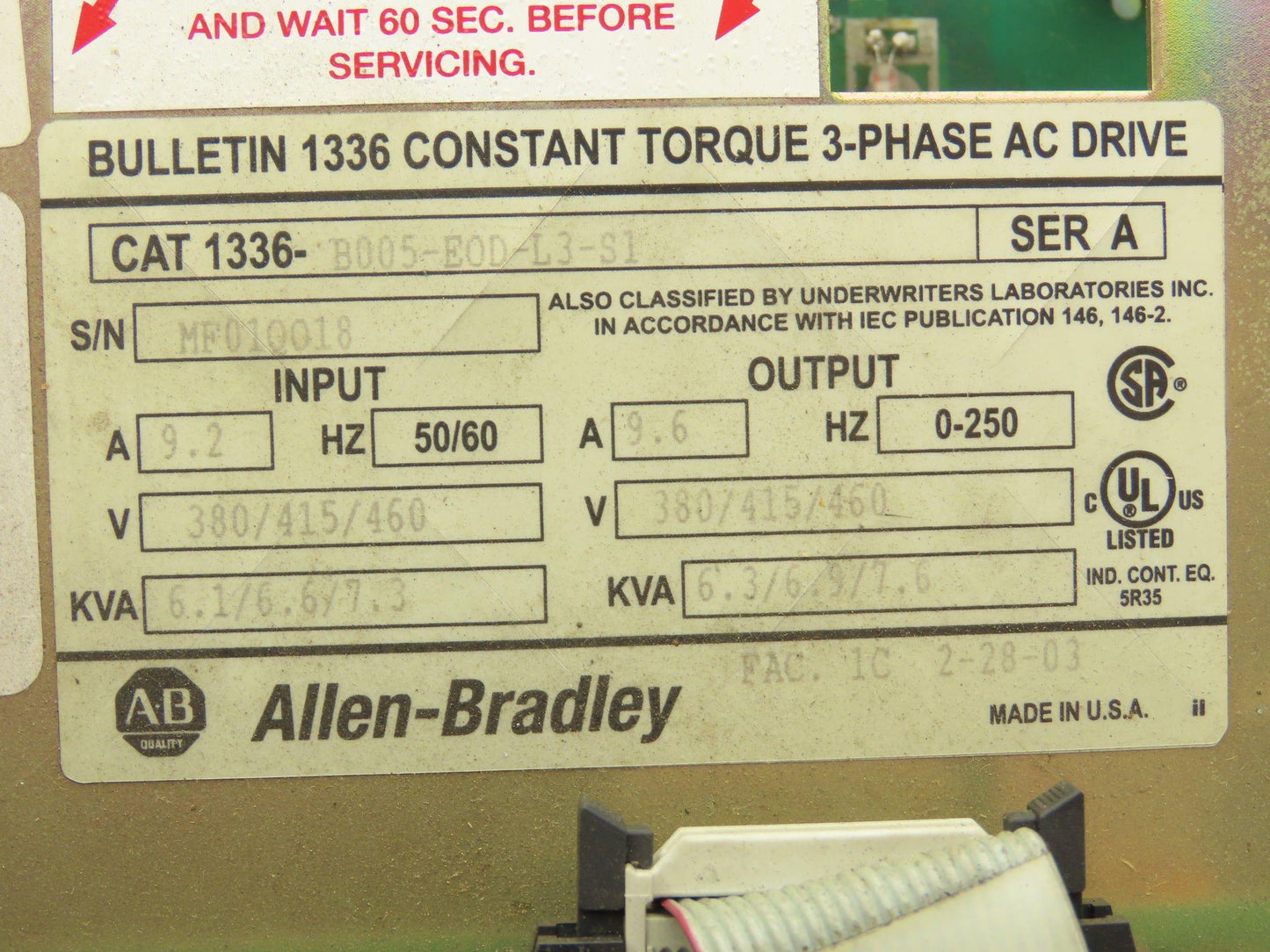 Allen Bradley 1336-B005-EOD-L3-S1 Variable Frequency AC Drive 5Hp 460V 3PH VFD