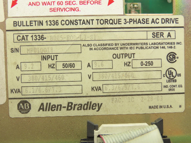 Allen Bradley 1336-B005-EOD-L3-S1 Variable Frequency AC Drive 5Hp 460V 3PH VFD