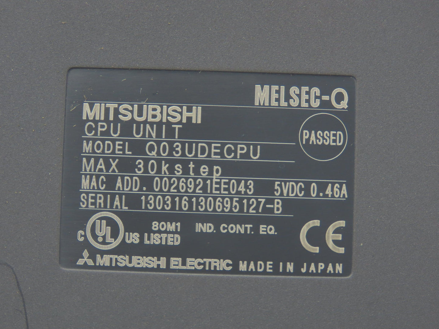 Mitsubishi Q03UDECPU Melsec-Q CPU Unit 60k Step Max