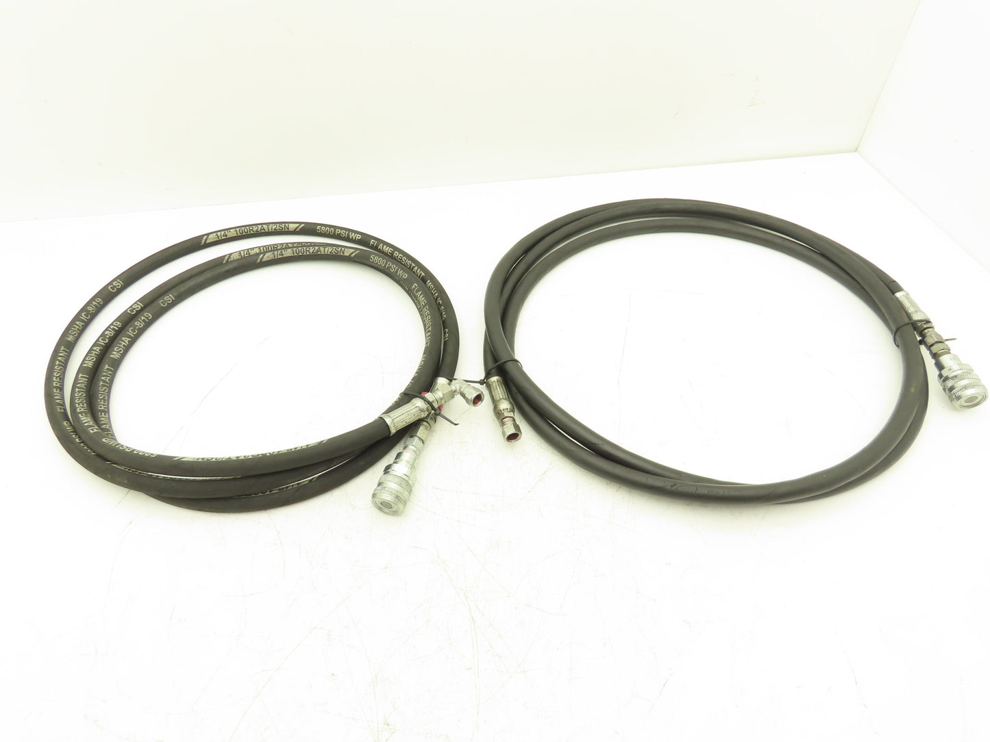 1/4" Hydraulic Hose 5800psi Parker No-Spill Quick Connect 10' Lot of 2