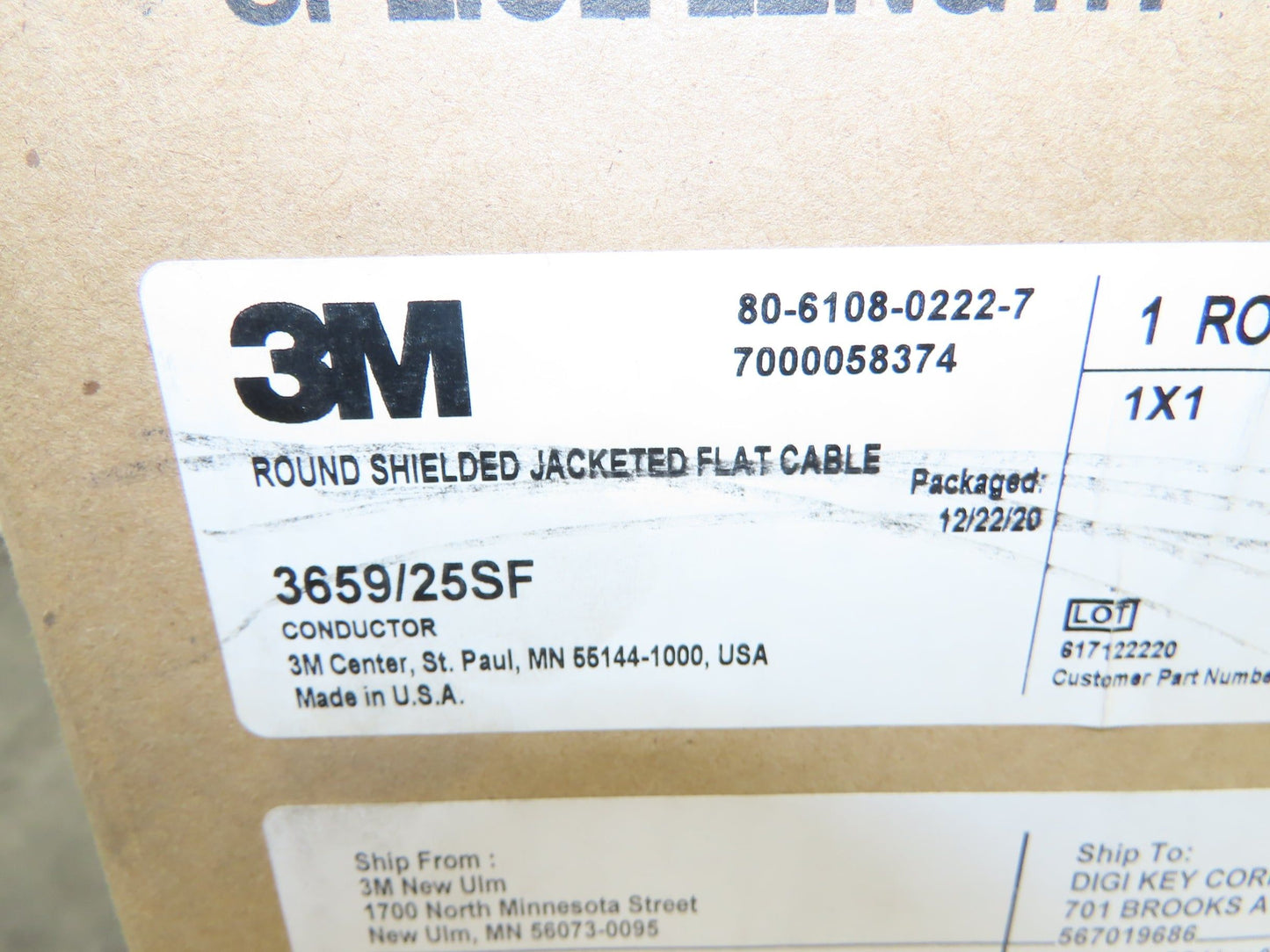 3M 3659/25SF Wire Spool 28AWG 300' 25 Conductor Flat Ribbon Cable Black
