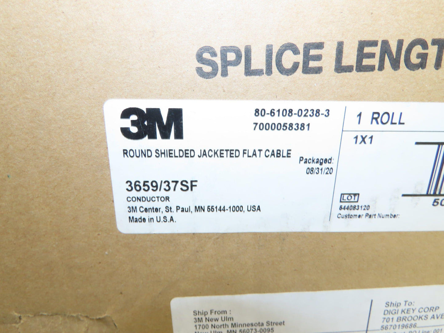 3M 3659/37SF 300 Wire Spool 36AWG 280' 37 Conductor Flat Ribbon Cable Black