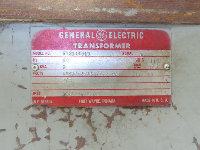 General Electric 9T21A4015 Stepdown Power Transformer 9kva 3ph HV456-504V LV240V
