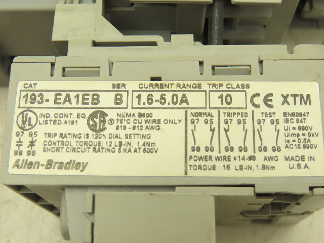 Allen Bradley 193-EA1EB Motor Starter Overload Relay 1.6-5A 120V Coil Lot of 3