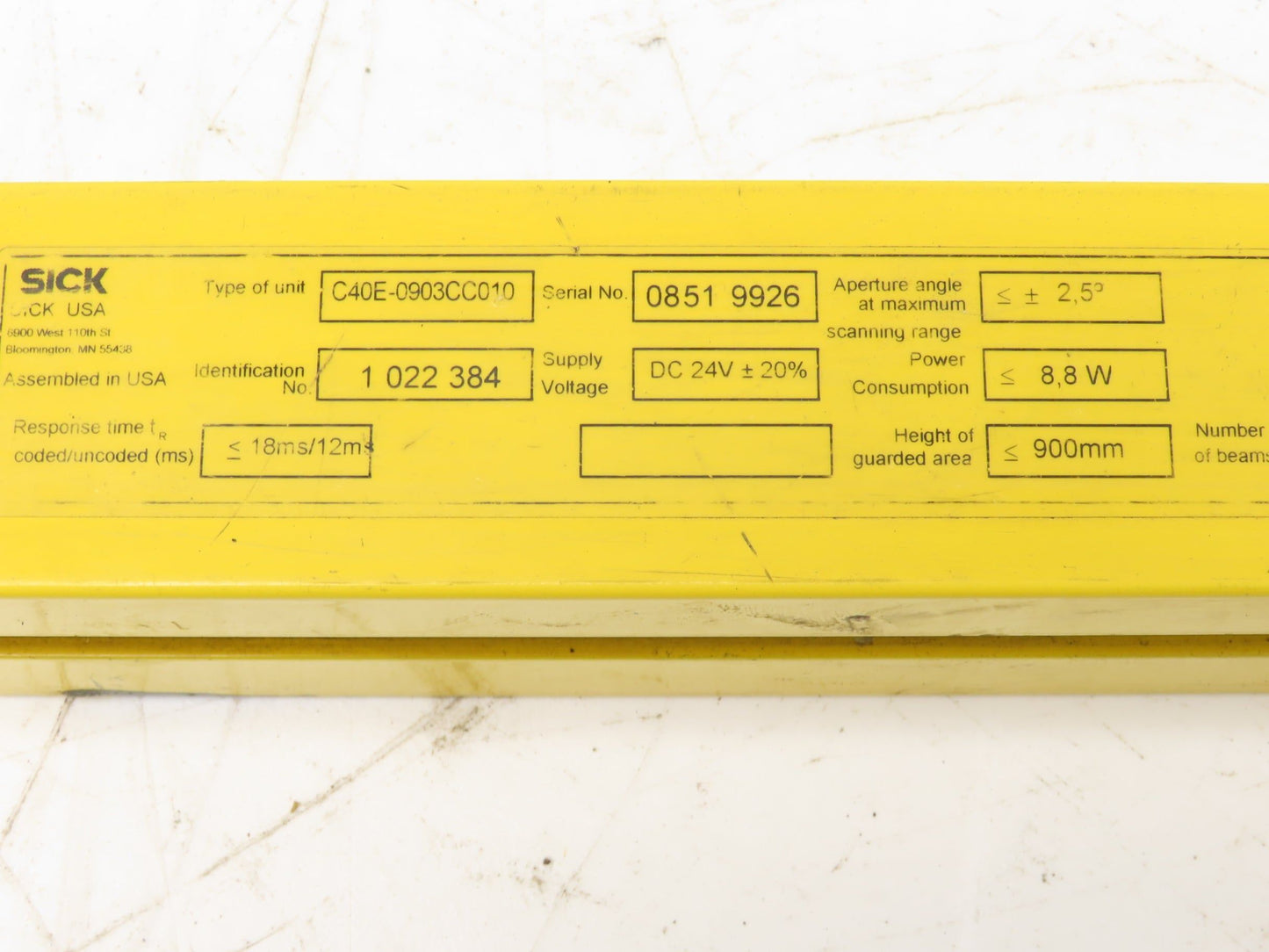 Sick C40E-0903CC010 C4000 Series Safety Light Curtain Receiver 900mm 18ms 24vdc
