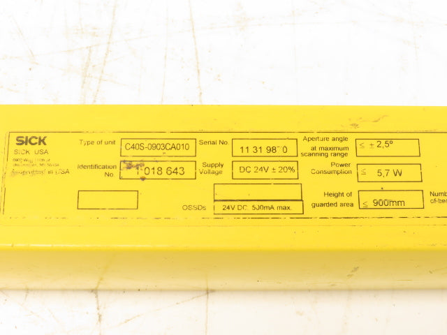 Sick C40S-0903CA010 C4000 Series Safety Light Curtain Sender 900mm 24vdc