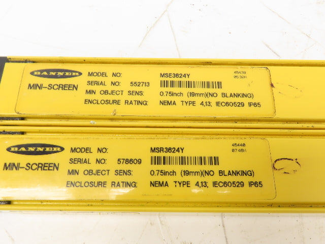 Banner MSR3624Y|MSE3624Y Safety Light Curtain Set Mini-Screen 36"