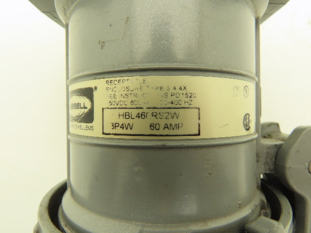 Hubbell HBL460RS2W Pin Sleeve Receptacle 60A 3P 4W 600V 3 Pole 4 Wire