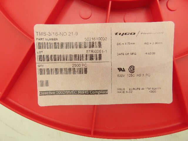 Tyco TMS-3/16-NO.21-9 Wire Label Marker Heat Shrinkable 600V 125°C Lot of 2500