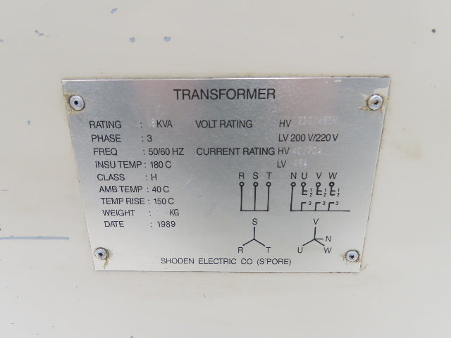 Shoden - Stepdown Transformer 16KVA 3ph HV 460 LV 220V Neutral