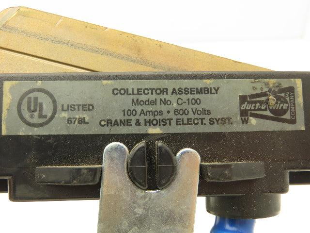 Duct-o-Wire C-100 Current Collector Arm Duct-o-Bar 100 Amp Single Shoe Black