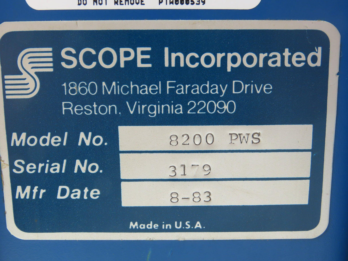Scope Incorporated 8200 PWS ScopeScan Power supply Module