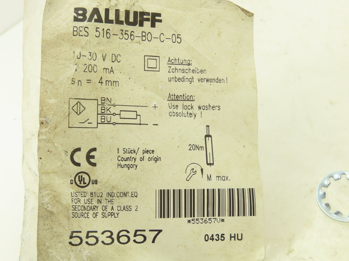 Balluff BES 516-356-B0-C-05 Proximity Sensor 10-30VDC 200mA